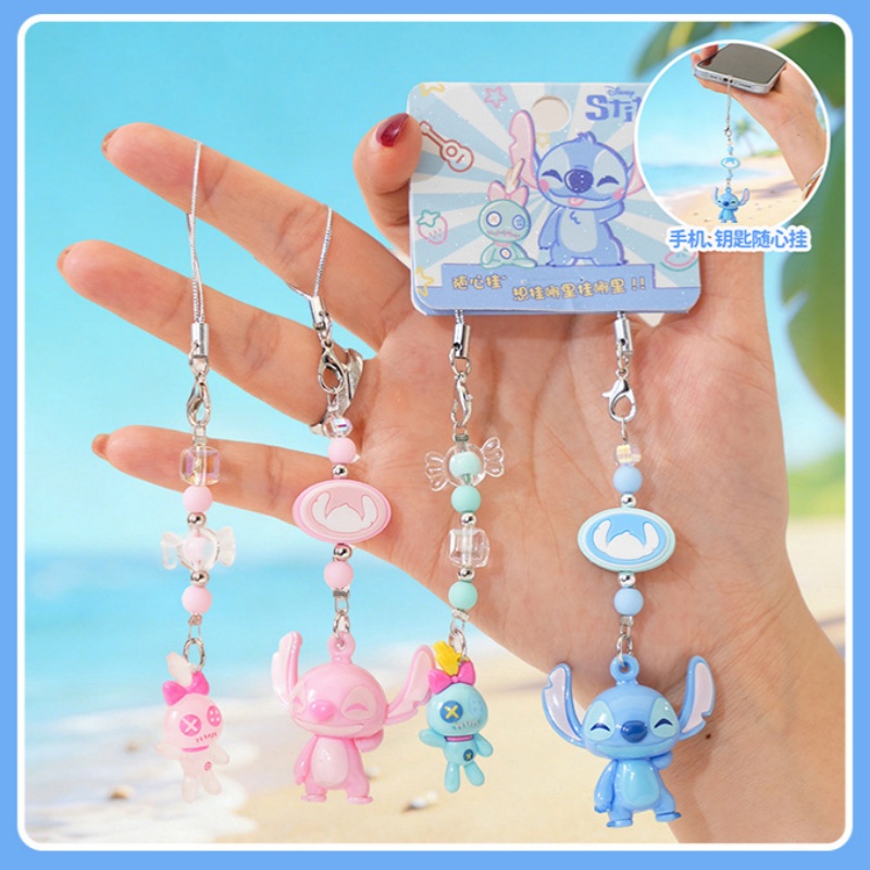Phone Accessories Ideas - 本物のスティッチのキャラクターが描かれたキーチェーン。カップルで使える、互いに絡み合うミニフィギュア。バッグチャームや携帯電話のアクセサリーとしても使え、ちょっとしたプレゼントにも最適。