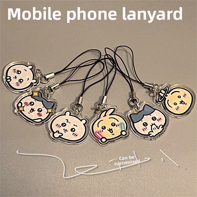 Phone Accessories Chain - かわいい漫画風の携帯電話チェーン、アクリル製携帯電話チェーンペンダント、ハチワレウサギのペンダント、ストラップペンダント、ギフト。