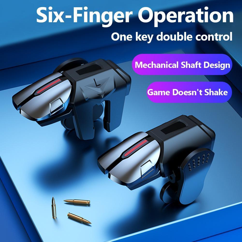 Gaming Controller Phone - 2個入り 6フィンガーゲーミングトリガー PUBGモバイル用 ジョイスティックトリガー シューターファイアボタンコントローラー iOS/Android携帯電話対応
