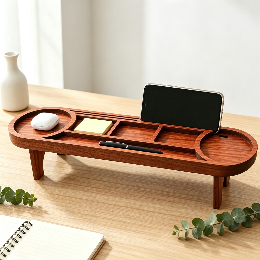 Phone Accessories Rack - 木製デスクオーガナイザー 電話スタンド付き 多機能デスクトップ収納ラック オフィス/家庭用 文房具 ペンホルダー
