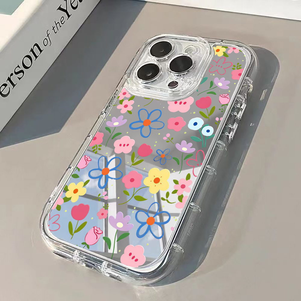 Phone Accessories To Sell - 韓国風花柄シルバーミラー付きスマホケース iPhone 17 Pro Max 15