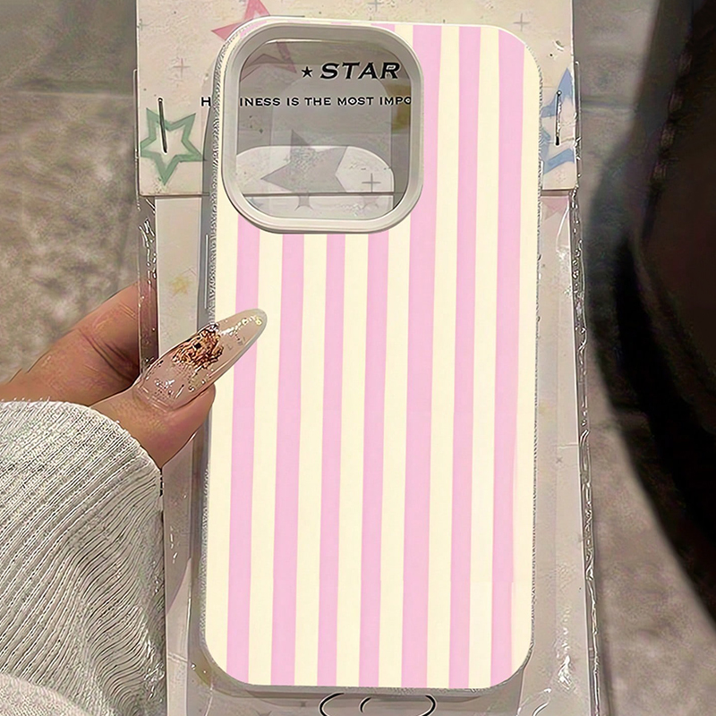 シンプルなピンクの縦縞ライチ柄iPhoneケース iPhon - Phone Accessories To Sell のレビューと価格