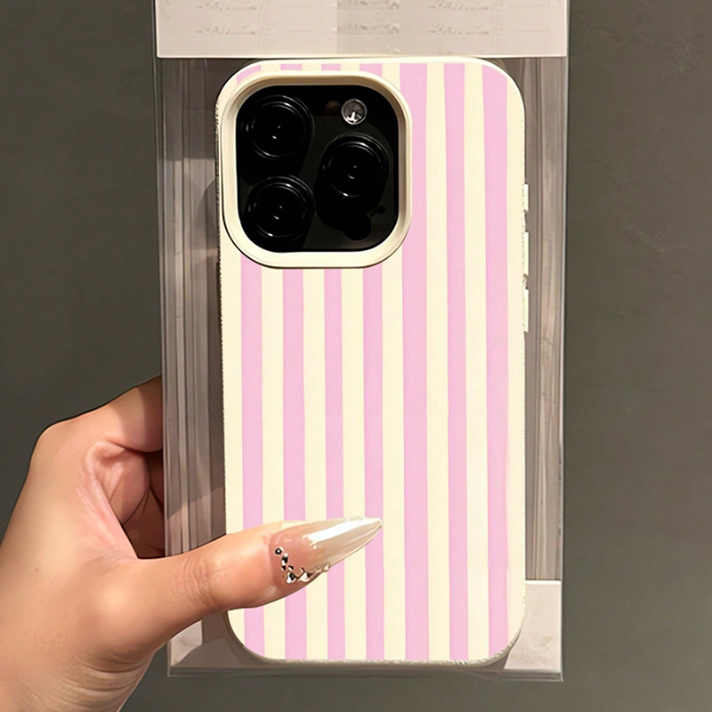 シンプルなピンクの縦縞ライチ柄iPhoneケース iPhon - Phone Accessories To Sell のレビューと価格