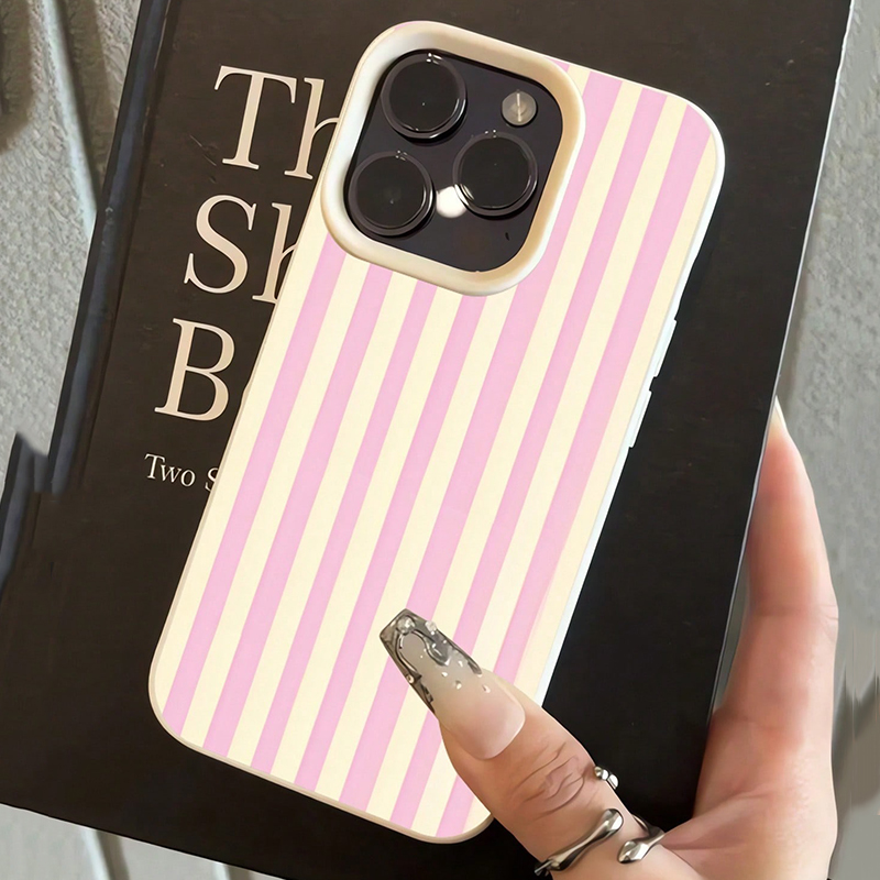 シンプルなピンクの縦縞ライチ柄iPhoneケース iPhon - Phone Accessories To Sell のレビューと価格
