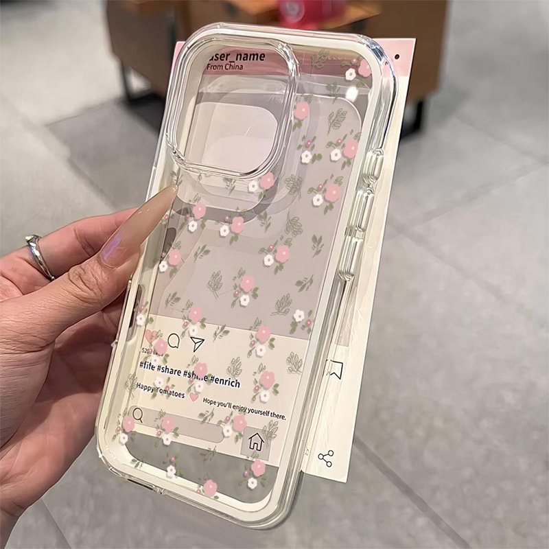 グリーンリーフピンクフラワー2in1クリアソフトTPUスマホ - Phone Accessories To Sell のレビューと価格