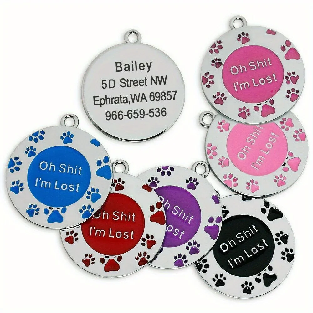 犬用パーソナライズグリッター足跡ペットタグ、名前と電話番号を - Phone Accessories And Names のレビューと価格
