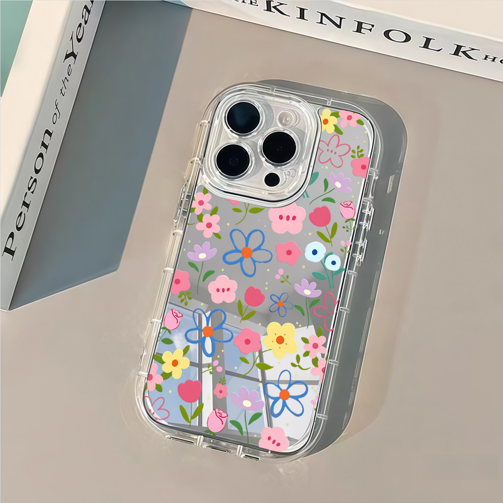 韓国風花柄シルバーミラー付きスマホケース iPhone 17 - Phone Accessories To Sell のレビューと価格