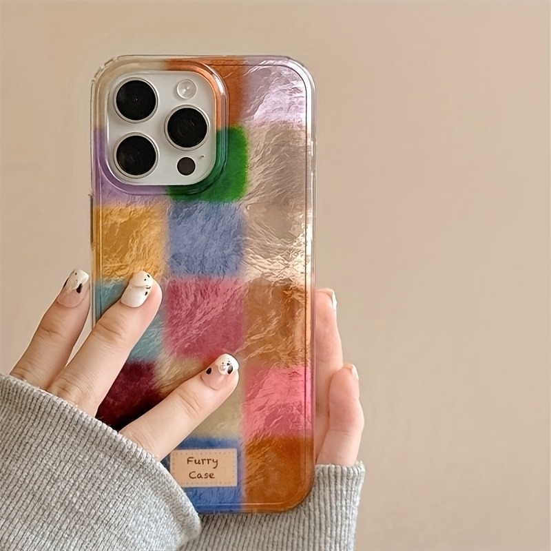 レトロな秋冬のカラフルなスクエア箔柄iPhoneケース（iP - Phone Accessories To Sell のレビューと価格