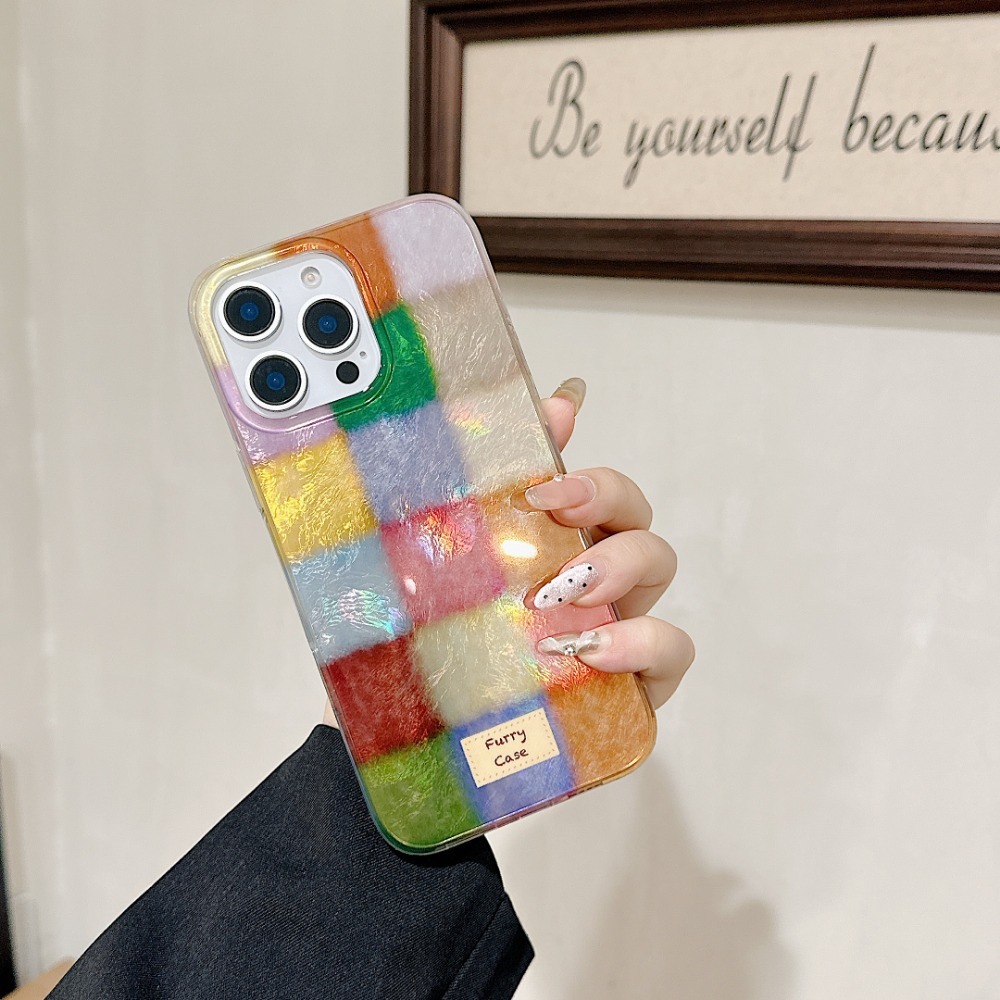 レトロな秋冬のカラフルなスクエア箔柄iPhoneケース（iP - Phone Accessories To Sell のレビューと価格