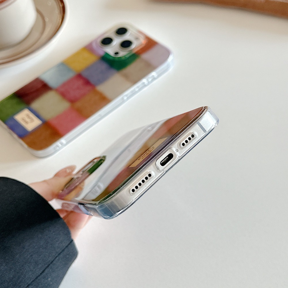 レトロな秋冬のカラフルなスクエア箔柄iPhoneケース（iP - Phone Accessories To Sell のレビューと価格
